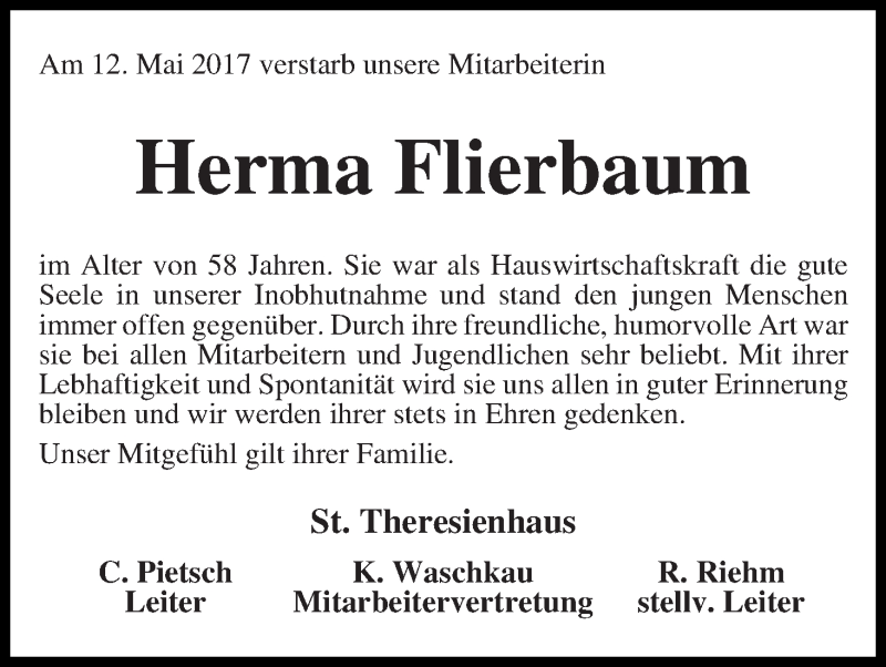 Traueranzeige von Herma Flierbaum von Osterholzer Kreisblatt