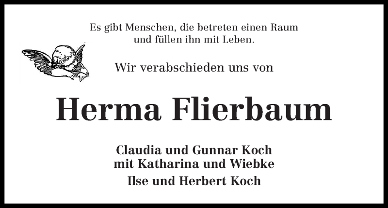 Traueranzeige von Herma Flierbaum von Die Norddeutsche