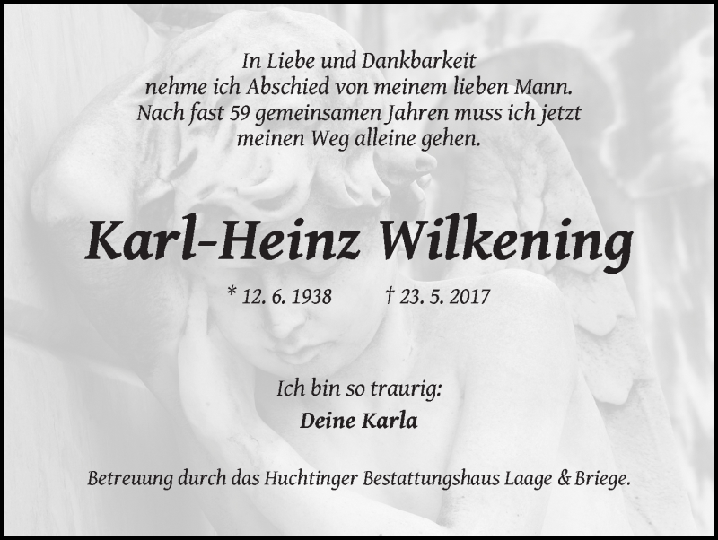 Traueranzeige von Karl-Heinz Wilkening von WESER-KURIER