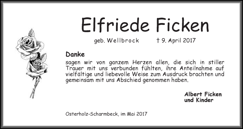 Traueranzeige von Elfriede Ficken von Osterholzer Kreisblatt