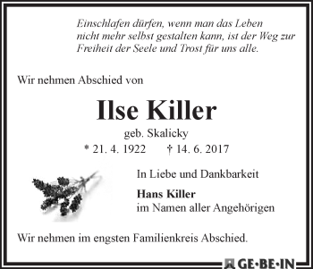 Traueranzeige von Ilse Killer