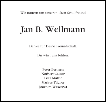Traueranzeige von Jan B. Wellmann