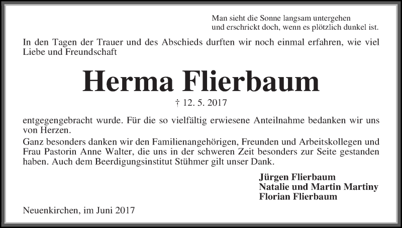 Traueranzeige von Herma Flierbaum von Die Norddeutsche