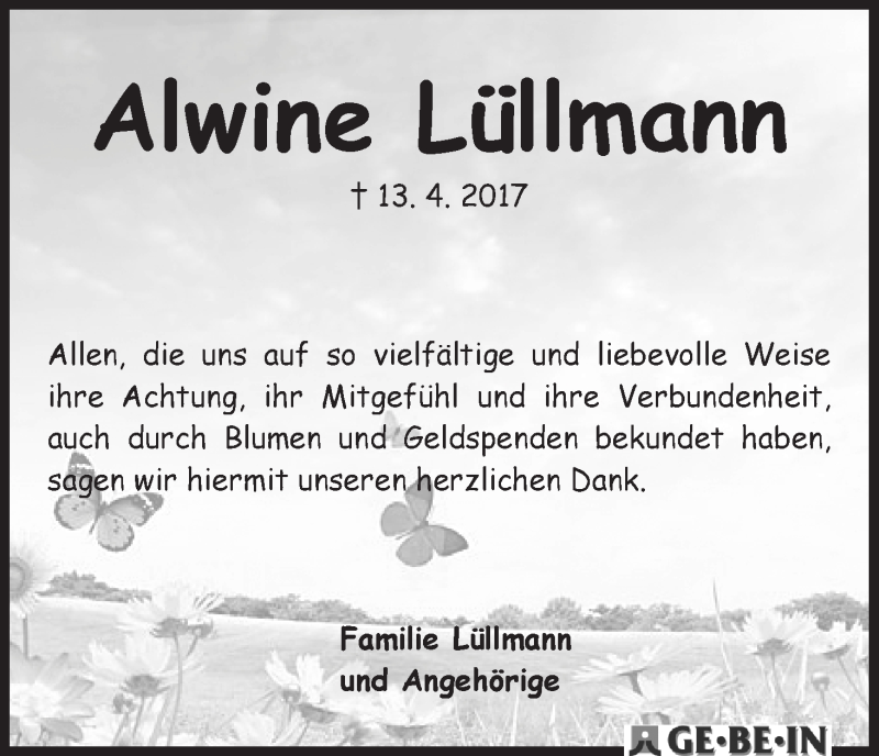 Traueranzeige von Alwine Lüllmann von WESER-KURIER
