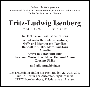Traueranzeige von Fritz-Ludwig Isenberg