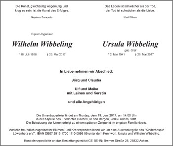 Traueranzeige von Wilhelm Wibbeling