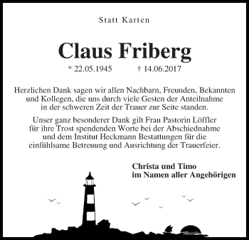 Traueranzeige von Claus Friberg