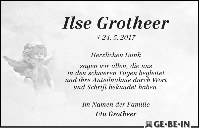  Traueranzeige für Ilse Grotheer vom 01.07.2017 aus WESER-KURIER