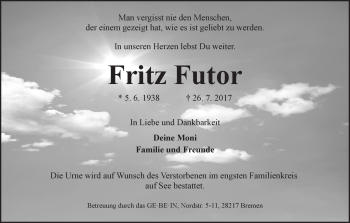Traueranzeige von Fritz Futor