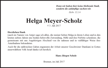 Traueranzeige von Helga Meyer-Scholz