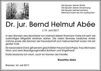 Traueranzeige von Bernd Helmut Abée