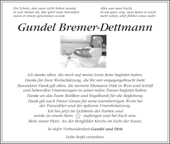 Traueranzeige von Gundel Bremer-Dettmann