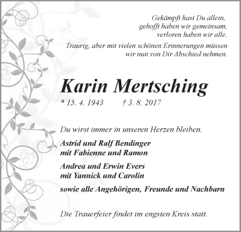 Traueranzeige von Karin Mertsching