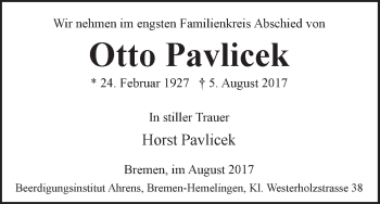 Traueranzeigen Von Otto Pavlicek Trauer Gedenken