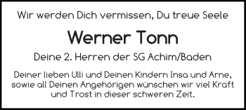 Traueranzeige von Werner Tonn
