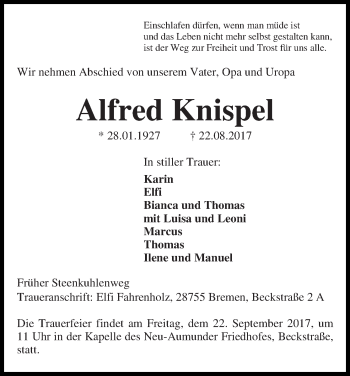 Traueranzeige von Alfred Knispel