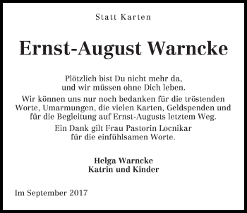 Traueranzeige von Ernst-August Warncke