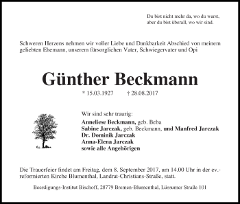 Traueranzeige von Günther Beckmann
