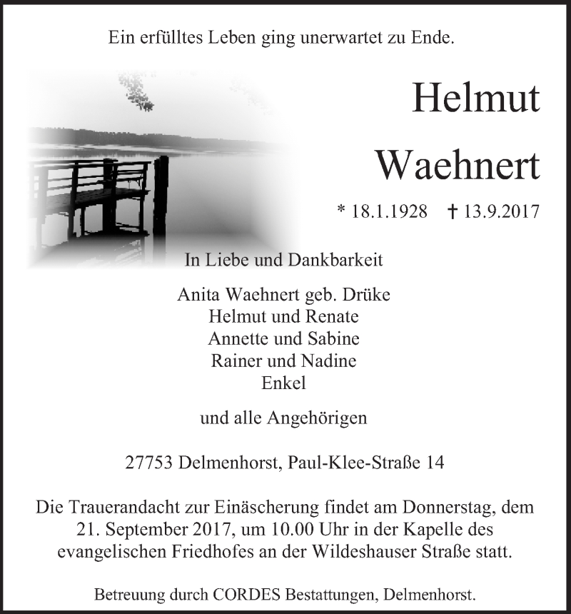 Traueranzeige von Helmut Waehnert von WESER-KURIER