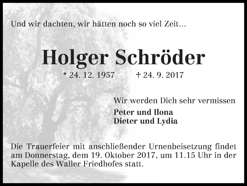 Traueranzeige von Holger Schröder von WESER-KURIER