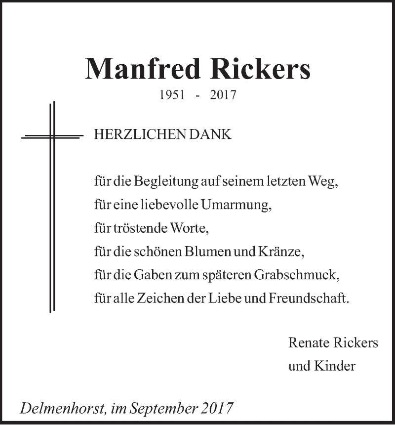 Traueranzeige von Manfred Rickers von WESER-KURIER