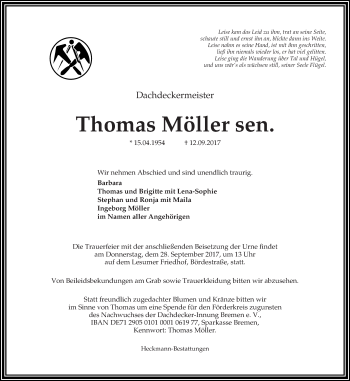 Traueranzeige von Thomas Möller
