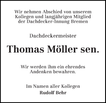 Traueranzeige von Thomas Möller
