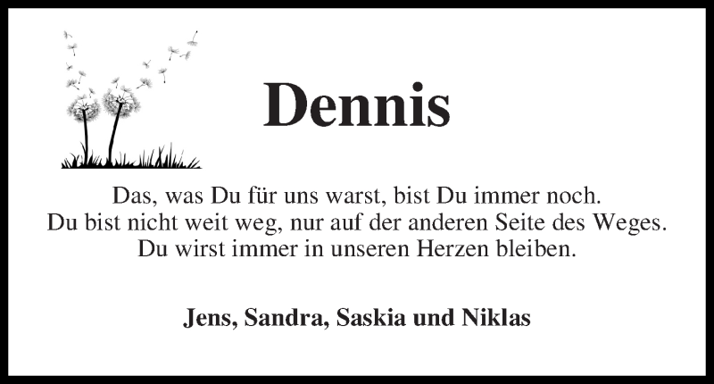  Traueranzeige für Dennis Weßels vom 06.01.2018 aus WESER-KURIER