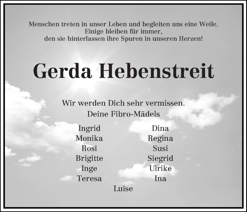  Traueranzeige für Gerda Hebenstreit vom 10.01.2018 aus Die Norddeutsche