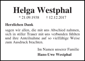 Traueranzeige von Helga Westphal