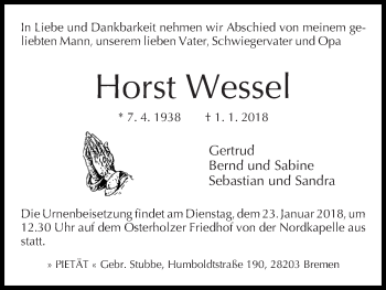 Traueranzeige von Horst Wessel