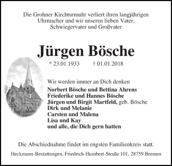 Traueranzeige von Jürgen Bösche