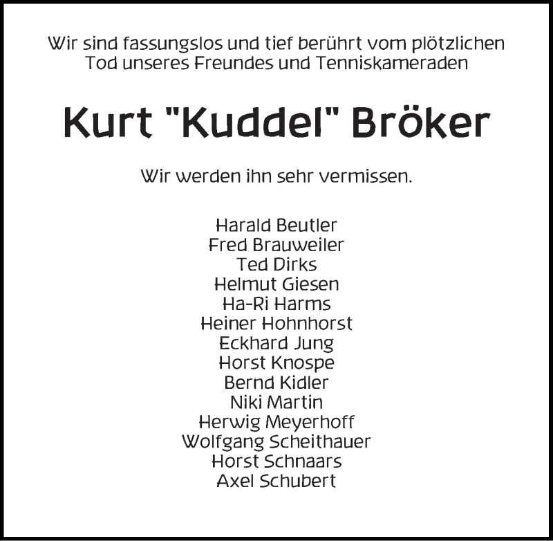  Traueranzeige für Kurt Bröker vom 20.01.2018 aus WESER-KURIER