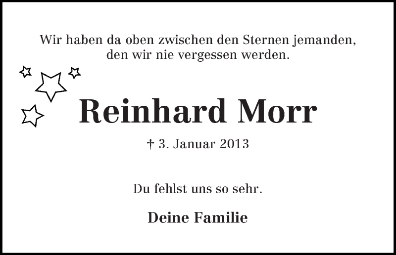  Traueranzeige für Reinhard Morr vom 03.01.2018 aus Die Norddeutsche