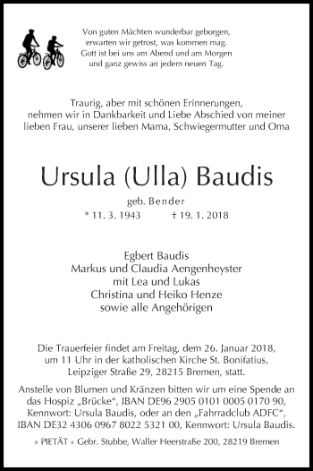 Traueranzeige von Ursula (Ulla) Baudis