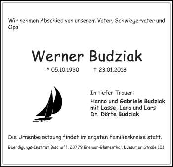 Traueranzeige von Werner Budziak