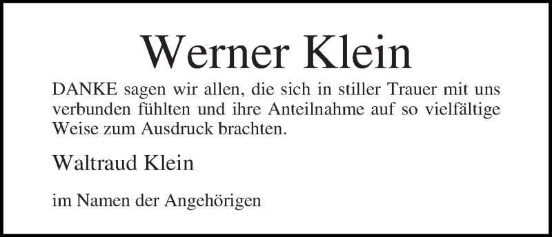 Traueranzeige von Werner Klein von WESER-KURIER