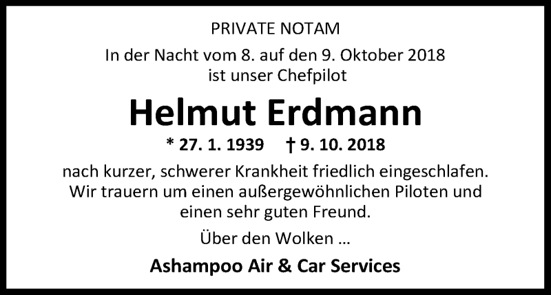  Traueranzeige für Helmut Erdmann vom 11.10.2018 aus WESER-KURIER
