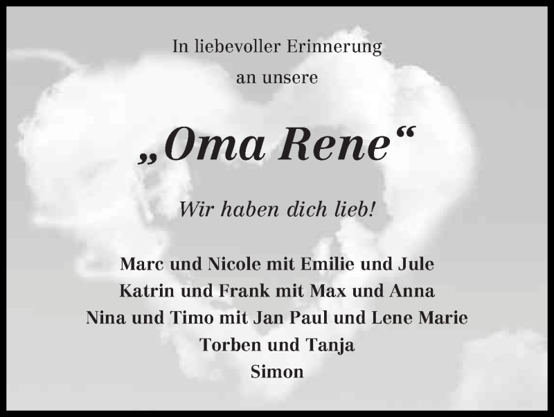  Traueranzeige für Irene Renken vom 10.10.2018 aus Osterholzer Kreisblatt