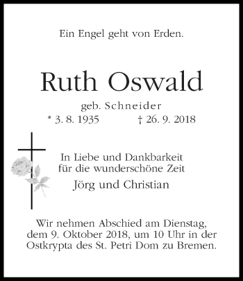 Traueranzeige von Ruth Oswald