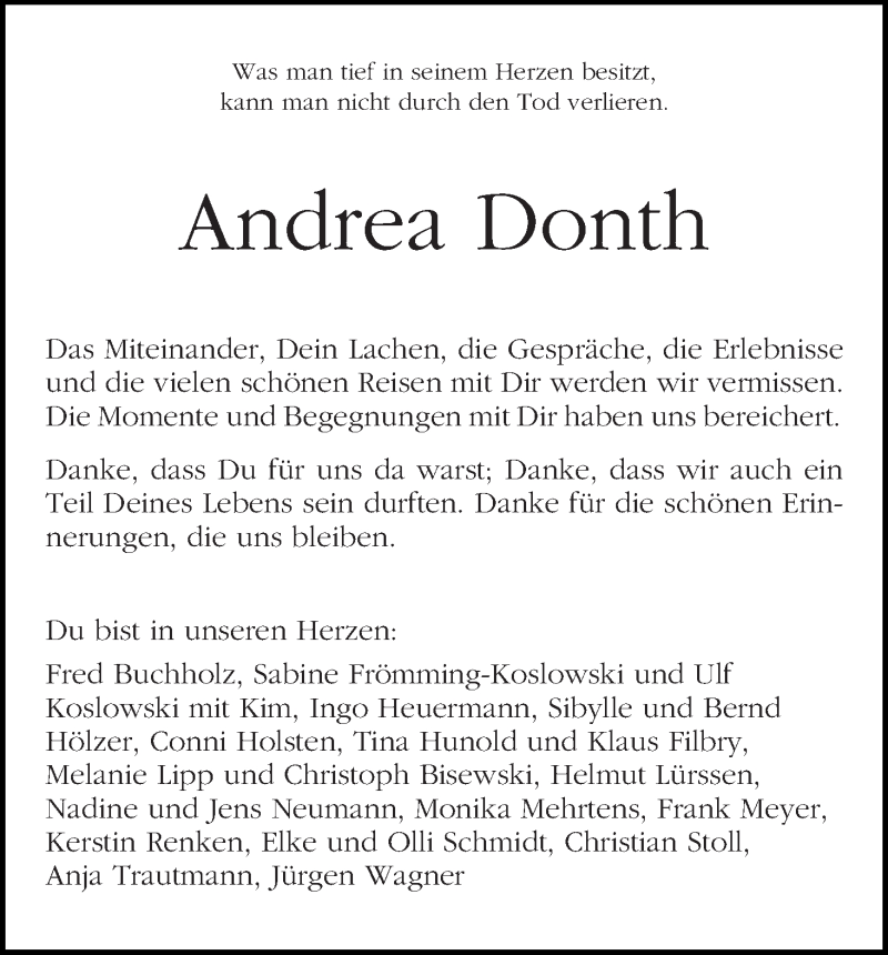  Traueranzeige für Andrea Donth vom 03.11.2018 aus WESER-KURIER
