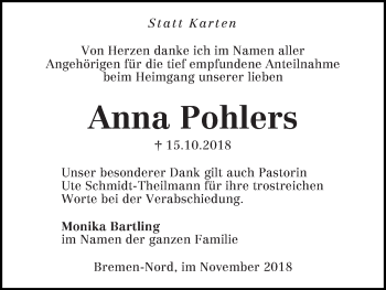 Traueranzeige von Anna Pohlers