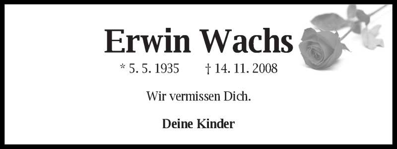  Traueranzeige für Erwin Wachs vom 14.11.2018 aus Die Norddeutsche