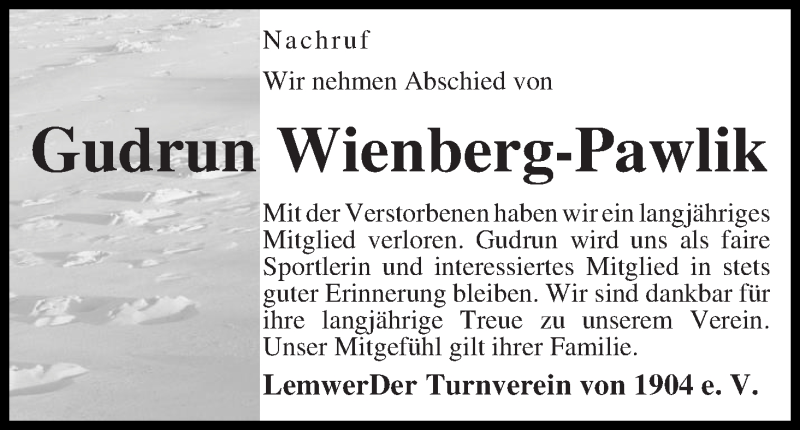  Traueranzeige für Gudrun Wienberg-Pawlik vom 14.11.2018 aus Die Norddeutsche