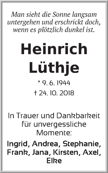 Traueranzeige von Heinrich Lüthje