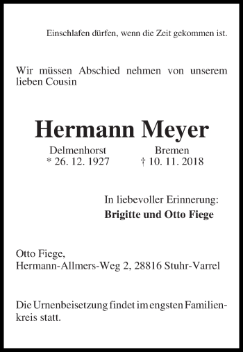 Traueranzeige von Hermann Meyer