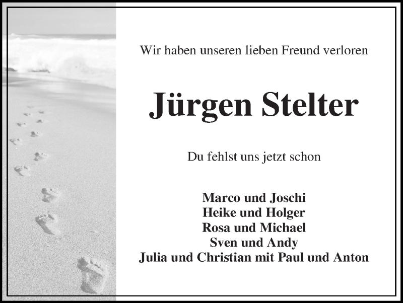  Traueranzeige für Jürgen Stelter vom 03.11.2018 aus Wuemme Zeitung