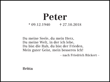 Traueranzeige von Peter Hoge