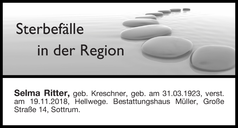 Traueranzeige von Sterbefälle in der Region Ausgabe 22.11.2018 von Achimer Kurier/Verdener Nachrichten