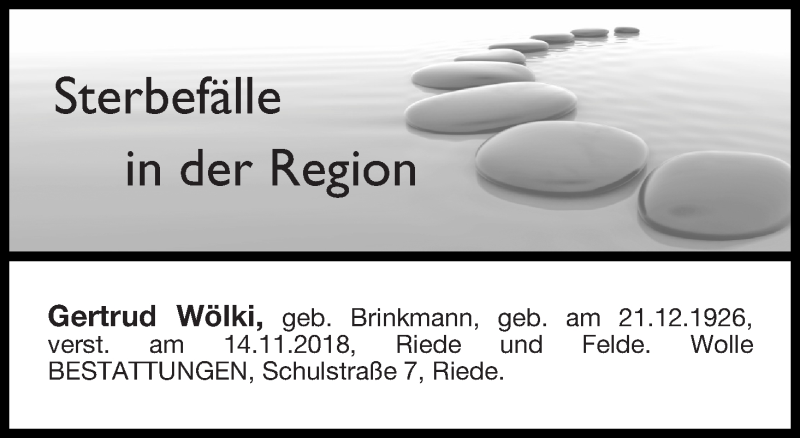 Traueranzeige von Sterbefälle in der Region Ausgabe 24.11.2018 von Achimer Kurier/Verdener Nachrichten